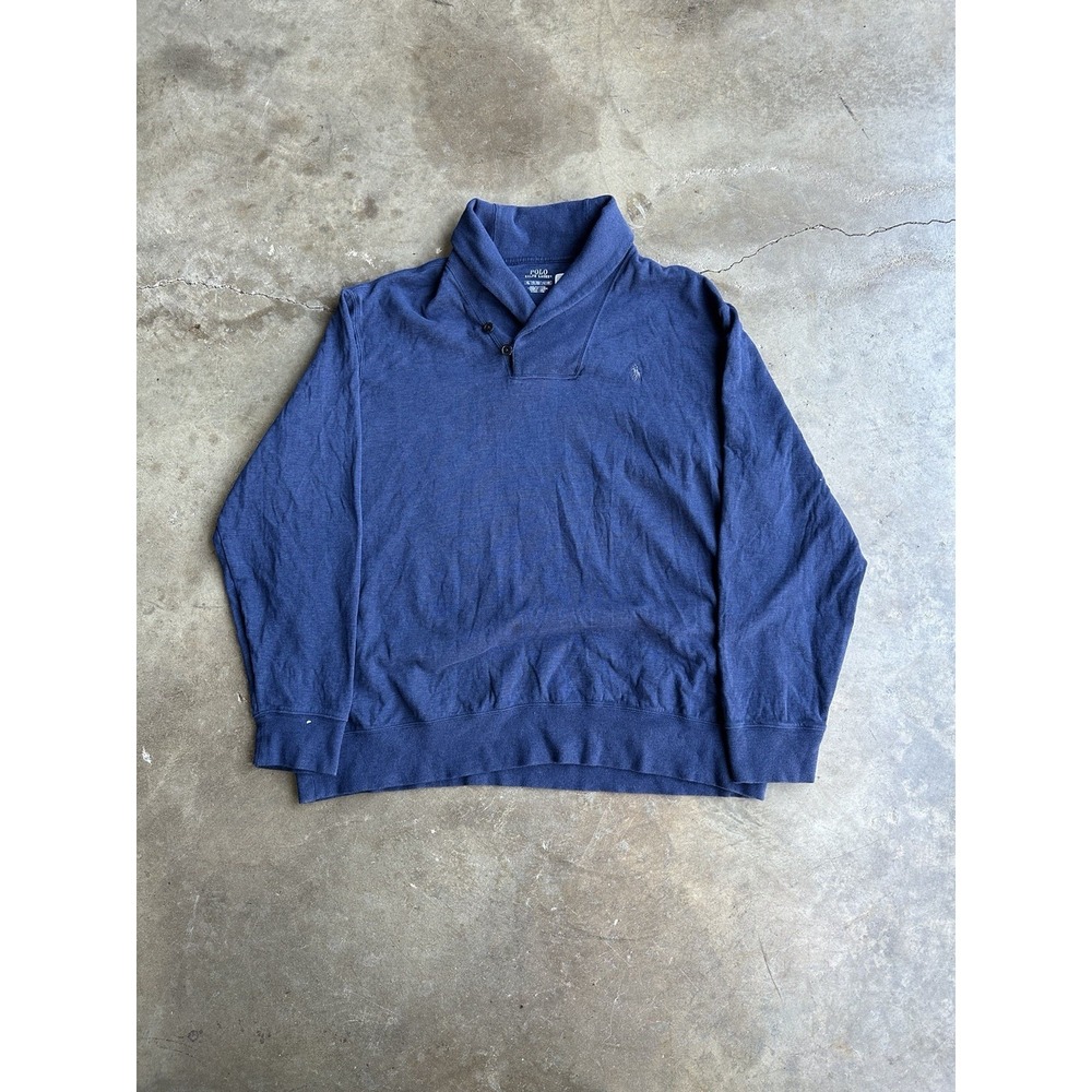 Polo Ralph Lauren Luxury Jersey Shawl-Collar Pullover Sweater 2XL Navy Preppy